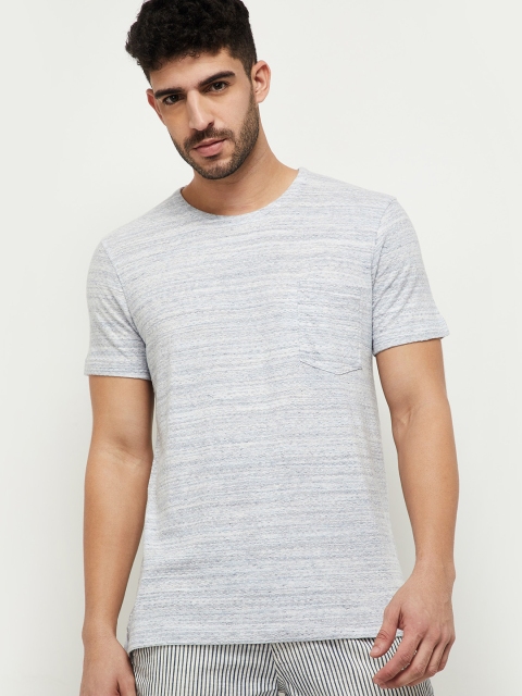 max Men White Self-Design T-shirt