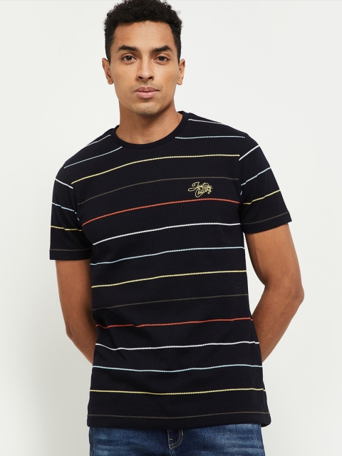 max Men Black & Orange Striped T-shirt