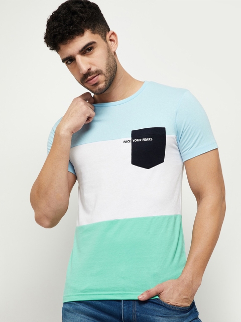 max Men Blue & White Colourblocked T-shirt