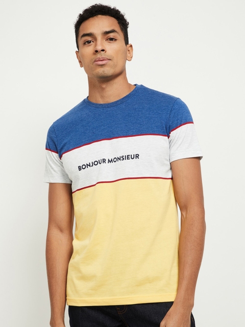 max Men White Typography Striped T-shirt