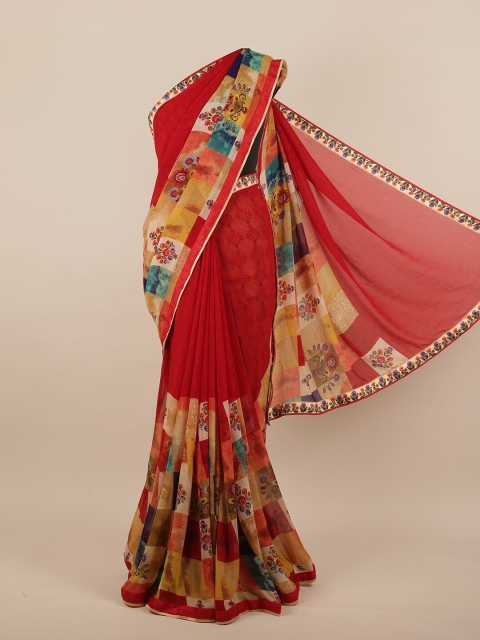 Pothys Red & Blue Floral Saree