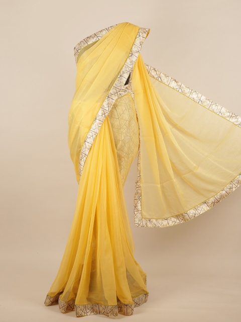 Pothys Yellow & Beige Floral Saree