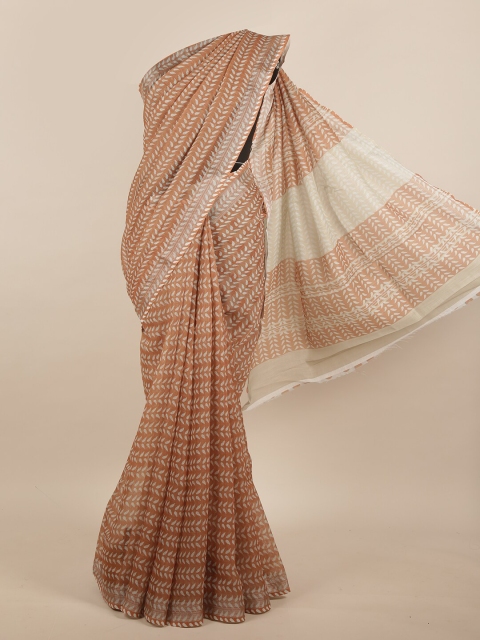 Pothys Brown Floral Linen Blend Saree