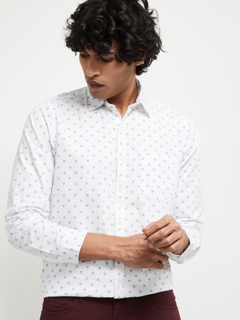 max Men White Printed Casual Shirt