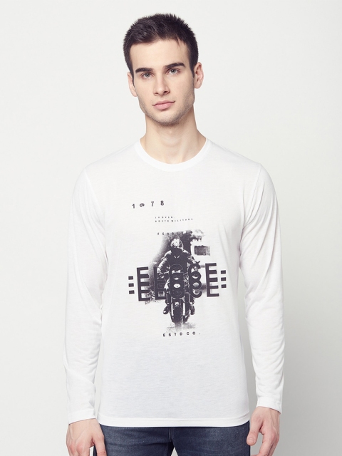 ELEGANCE Men White Typography Printed T-shirt