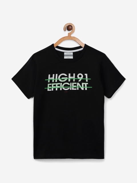 Octave Boys Black Typography Printed Applique T-shirt