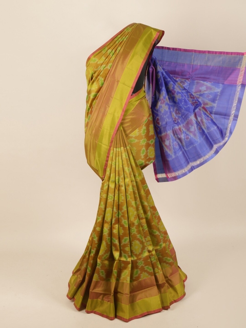 Pothys Brown & Green Zari Pure Silk Saree