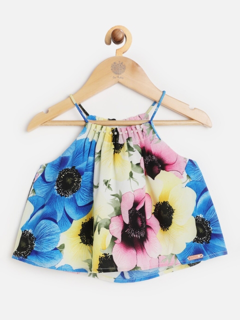 One Friday Blue & Yellow Floral A-Line Top