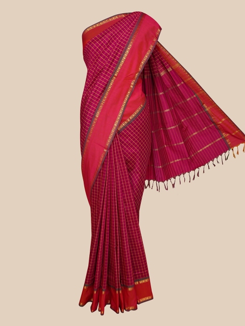 The Chennai Silks Magenta & Red Checked Fusion Saree