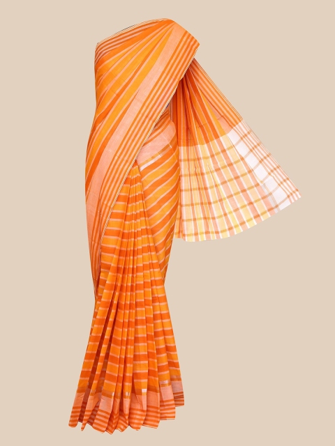 The Chennai Silks Orange & Mustard Striped Fusion Saree
