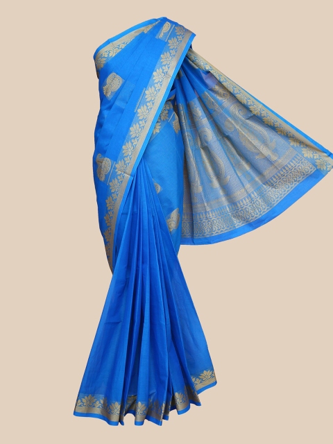 The Chennai Silks Blue & Beige Ethnic Motifs Woven Design Silk Cotton Maheshwari Saree
The Chennai Silks Blue & Beige Ethnic Motifs Woven Design Silk Cotton Maheshwari Saree