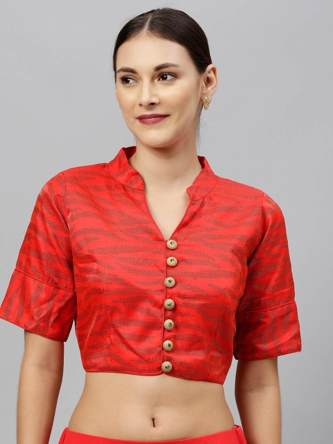 Amrutam Fab Women Red Embellished Saree Blouse