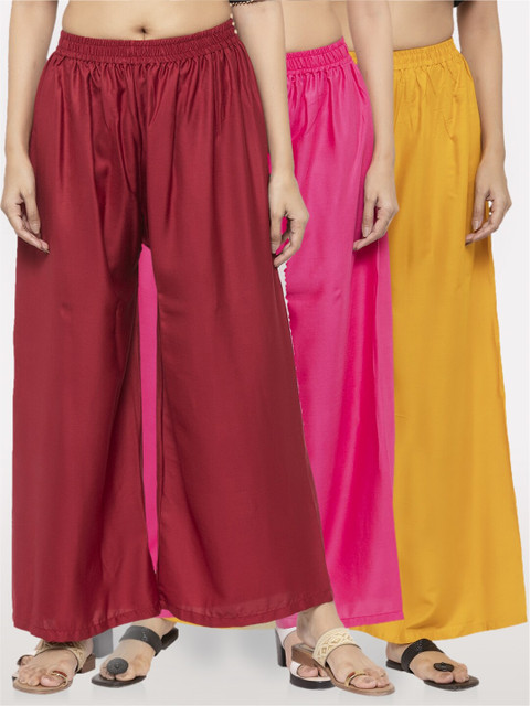NEUDIS Women Pack Of 3 Ethnic Palazzos, Maroon 
NEUDIS Women Pack Of 3 Ethnic Palazzos, Maroon