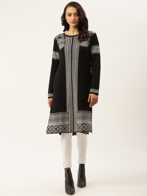 American Eye Women Black & Off-White Ethnic Motifs Self-Design Winter Straight Kurta
American Eye Women Black & Off-White Ethnic Motifs Self-Design Winter Straight Kurta