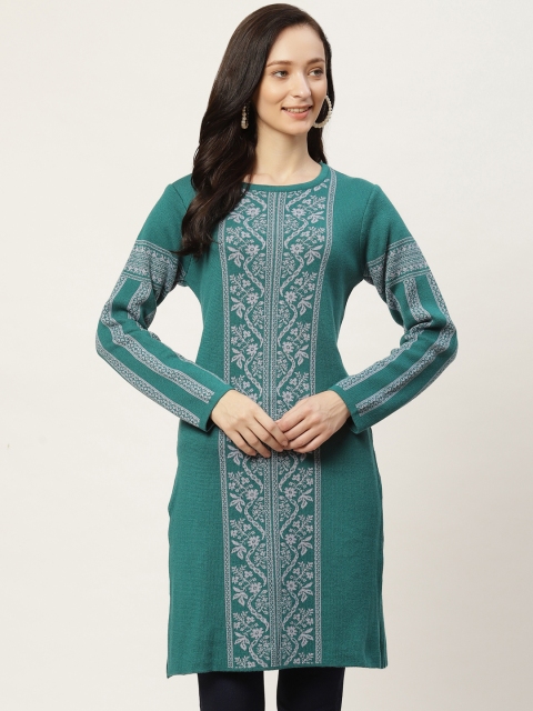 American Eye Women Teal Green & Light Grey Ethnic Motifs Woven Design Knitted Winter Kurta
American Eye Women Teal Green & Light Grey Ethnic Motifs Woven Design Knitted Winter Kurta