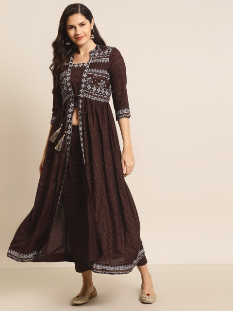 Juniper Women Brown Ethnic Motifs Printed Layered Liva Jacket Style Kurta with Trousers
Juniper Women Brown Ethnic Motifs Printed Layered Liva Jacket Style Kurta with Trousers