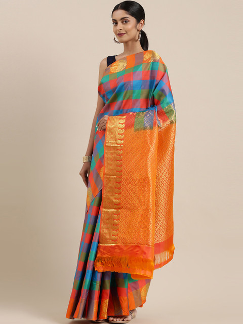 The Chennai Silks Classicate Multicoloured Checked Zari Pure Silk Kanjeevaram Saree, Multi
The Chennai Silks Classicate Multicoloured Checked Zari Pure Silk Kanjeevaram Saree, Multi