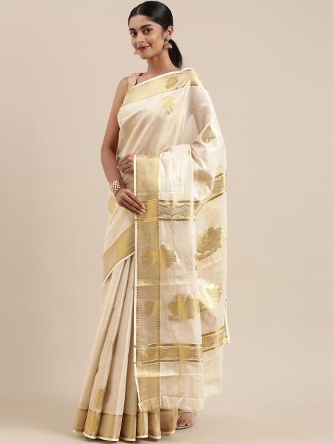 The Chennai Silks Classicate Off White & Golden Woven Design Zari Pure Cotton Kasavu Saree
The Chennai Silks Classicate Off White & Golden Woven Design Zari Pure Cotton Kasavu Saree