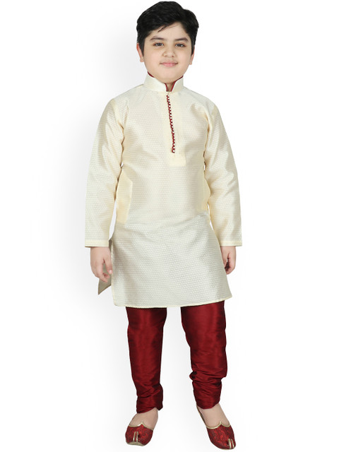 SG YUVRAJ Boys Cream-Coloured Raw Silk Kurta with Pyjamas 
SG YUVRAJ Boys Cream-Coloured Raw Silk Kurta with Pyjamas
