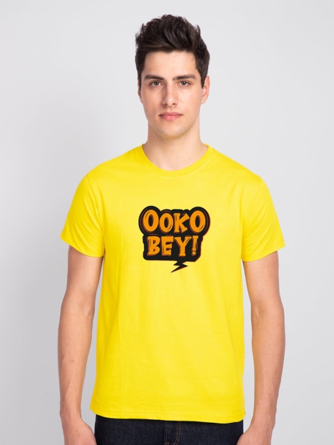 Bewakoof Men Yellow Typography Printed T-shirt