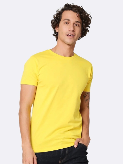 Bewakoof Men Solid Yellow T-shirt