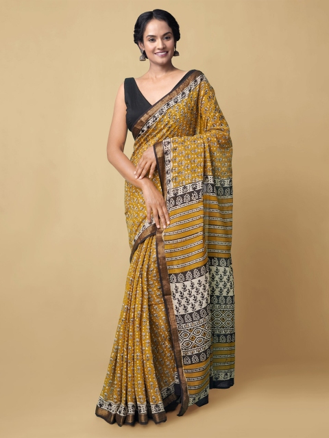 Unnati Silks Brown & Black Ethnic Motifs Printed Pure Handloom Mulmul Cotton Bagru Saree
Unnati Silks Brown & Black Ethnic Motifs Printed Pure Handloom Mulmul Cotton Bagru Saree