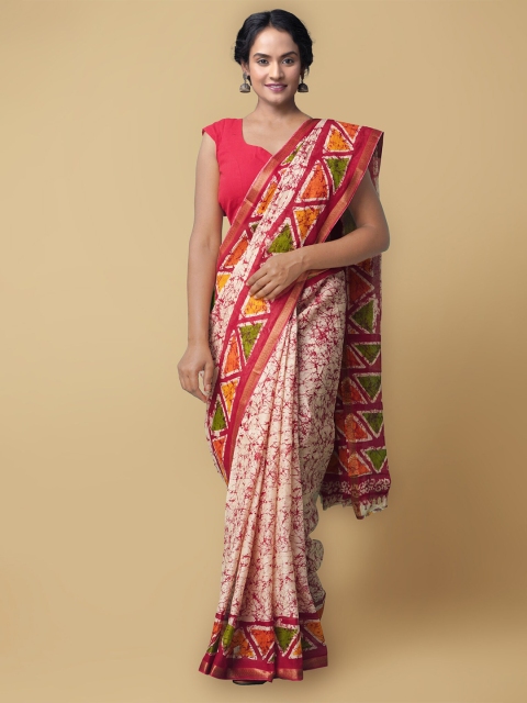 Unnati Silks Cream-Coloured & Red Batik Handloom Sustainable Pure Cotton Block Print Saree
Unnati Silks Cream-Coloured & Red Batik Handloom Sustainable Pure Cotton Block Print Saree