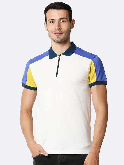 Bewakoof Men White & Blue Colourblocked Polo Collar T-shirt 
Bewakoof Men White & Blue Colourblocked Polo Collar T-shirt