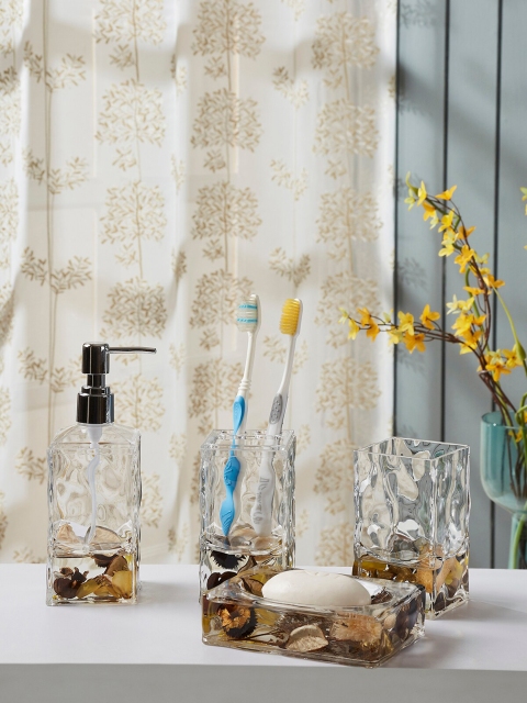 OBSESSIONS Set of 4 Transparent & Gold-Toned Agua Acrylic Textured Bathroom Accessories
OBSESSIONS Set of 4 Transparent & Gold-Toned Agua Acrylic Textured Bathroom Accessories