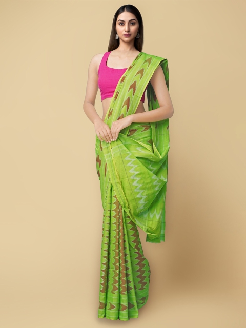 Unnati Silks Green & Brown Woven Design Pure Handloom Cotton Sustainable Pochampally Saree
Unnati Silks Green & Brown Woven Design Pure Handloom Cotton Sustainable Pochampally Saree