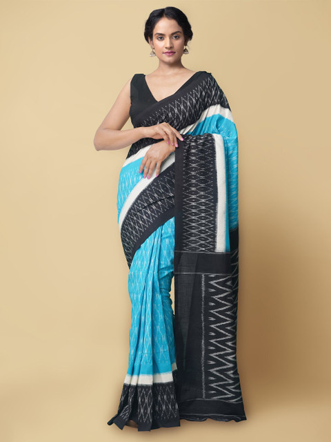 Unnati Silks Women Blue & Black Pure Handloom Pochampally Ikat Cotton Sustainable Saree
Unnati Silks Women Blue & Black Pure Handloom Pochampally Ikat Cotton Sustainable Saree