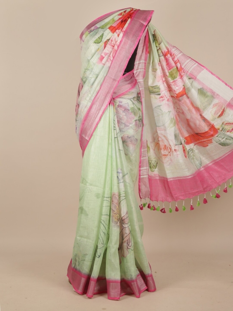 Pothys Green & Pink Floral Pure Silk Saree