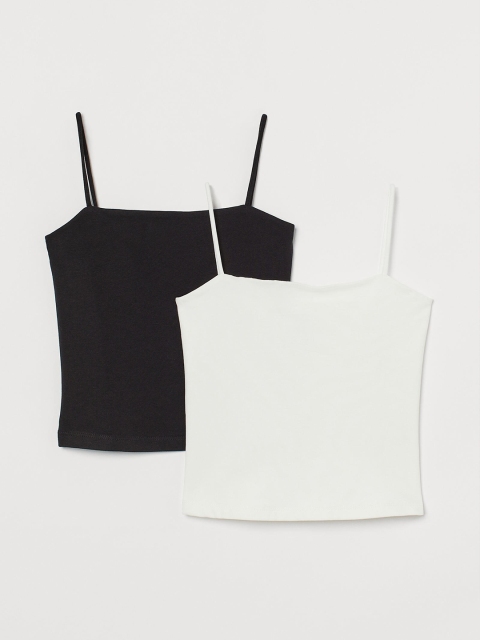 H&M Girls White & Black 2-pack strappy cotton tops