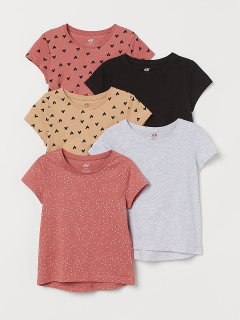 H&M Girls Pack of 5 Jersey Tops, Multi