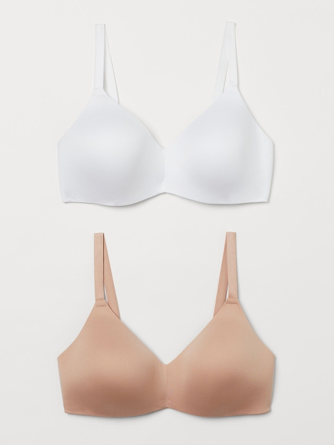 H&M Pack of 2 White & Beige Non-Wired Bras - 0987033001
