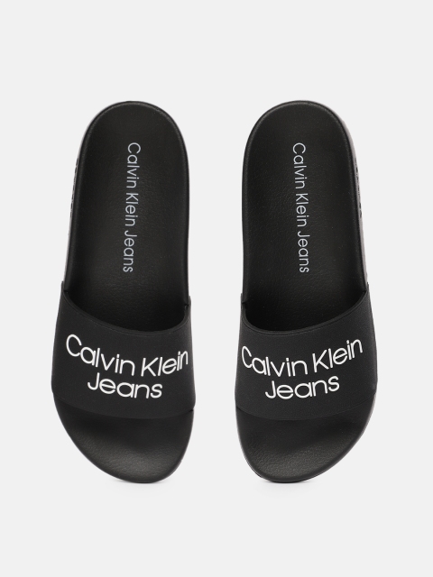 Calvin Klein Men Black Self Design Sliders