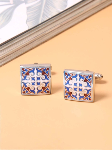 Tistabene Men Blue & Red Enameled Corporate Bullet Back Cufflink