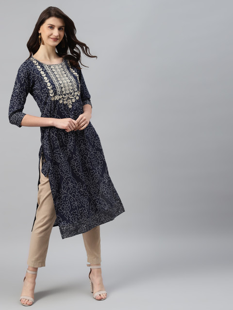 Readiprint Fashions Women Navy Blue & White Bandhani Printed Indigo Straight Cotton Kurta
Readiprint Fashions Women Navy Blue & White Bandhani Printed Indigo Straight Cotton Kurta
