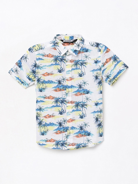 Denimize by Fame Forever Boys White Slim Fit Floral Printed Casual Shirt
