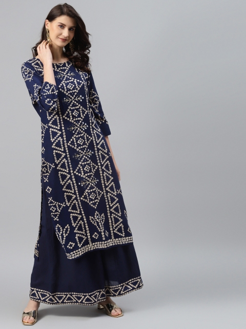 Readiprint Fashions Women Navy Blue Bandhani Print Mirror Work Kurta with Palazzos
Readiprint Fashions Women Navy Blue Bandhani Print Mirror Work Kurta with Palazzos