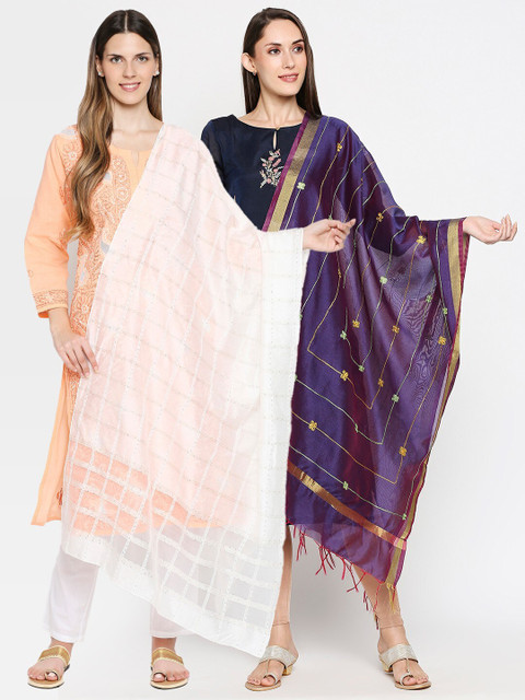 Get Wrapped Pack of 2 White & Purple Embroidered Viscose Rayon Dupatta with Thread Work
Get Wrapped Pack of 2 White & Purple Embroidered Viscose Rayon Dupatta with Thread Work