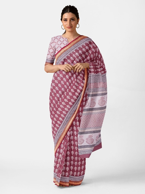 Taneira Red & Grey Ethnic Motifs Silk Cotton Bagh Saree