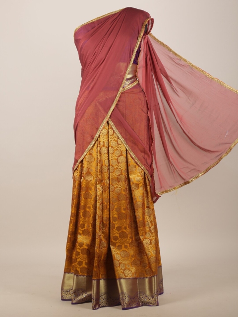Pothys Maroon & Mustard Floral Zari Half and Half Saree