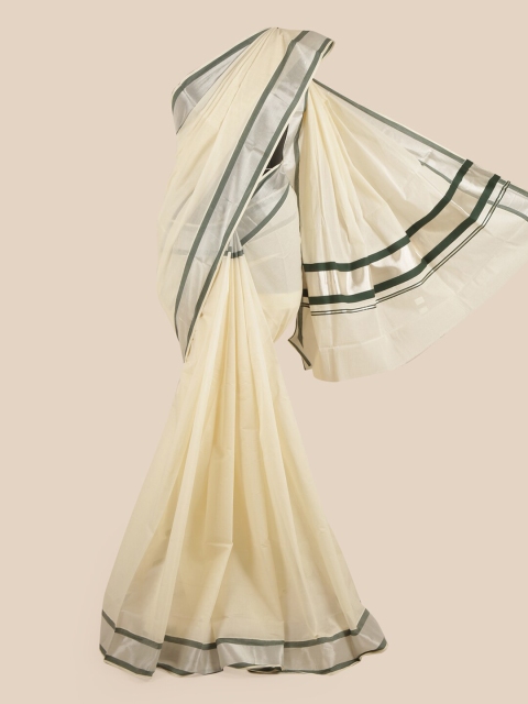 Pothys Off White & Grey Pure Cotton Kasavu Saree