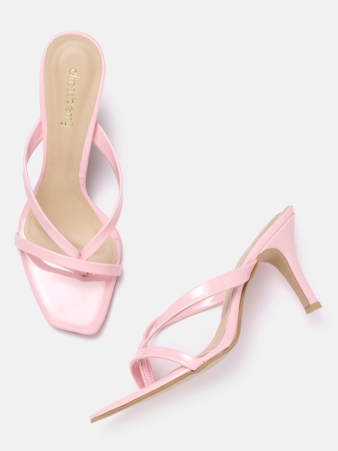 DressBerry Pink Solid Handcrafted One-Toe Slim Heels