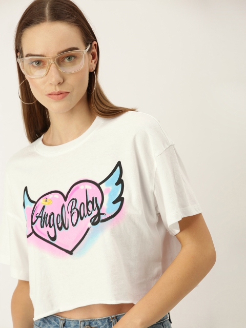 FOREVER 21 Women White Typography Printed Drop-Shoulder Sleeves Cropped Pure Cotton T-shirt
FOREVER 21 Women White Typography Printed Drop-Shoulder Sleeves Cropped Pure Cotton T-shirt