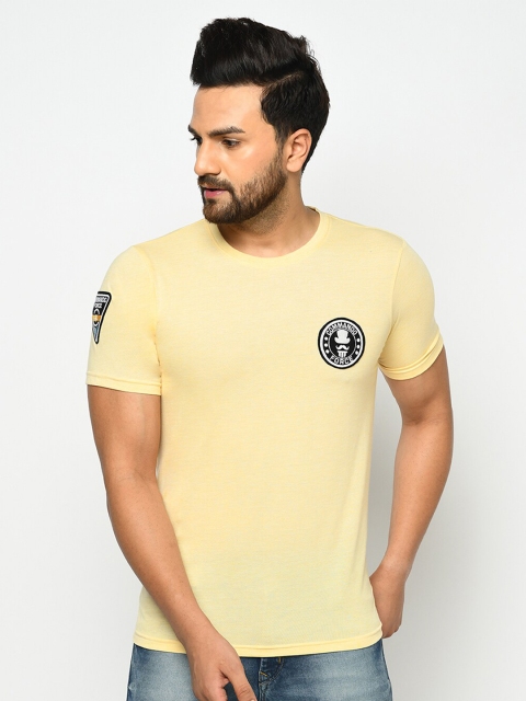 ELEGANCE Men Yellow Solid Regular Fit T-shirt