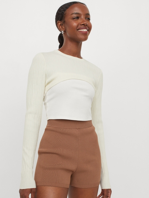H&M Women White Solid Bolero top