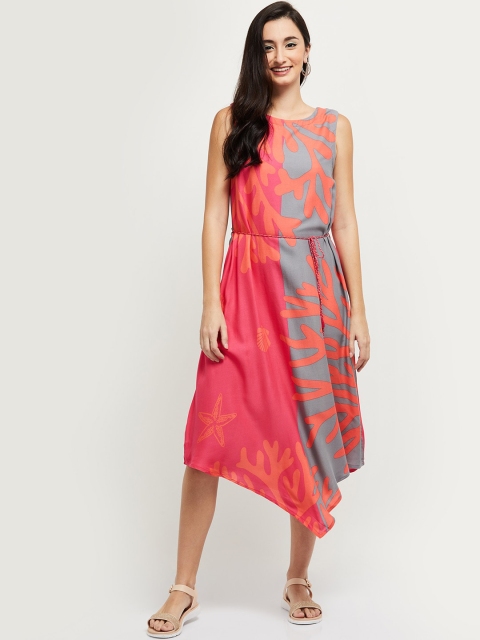max Women Coral A-Line Midi Dress
