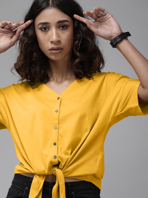 Roadster Mustard Yellow Solid Oversized Shirt Style Pure Cotton Crop Top with Front Knot
Roadster Mustard Yellow Solid Oversized Shirt Style Pure Cotton Crop Top with Front Knot